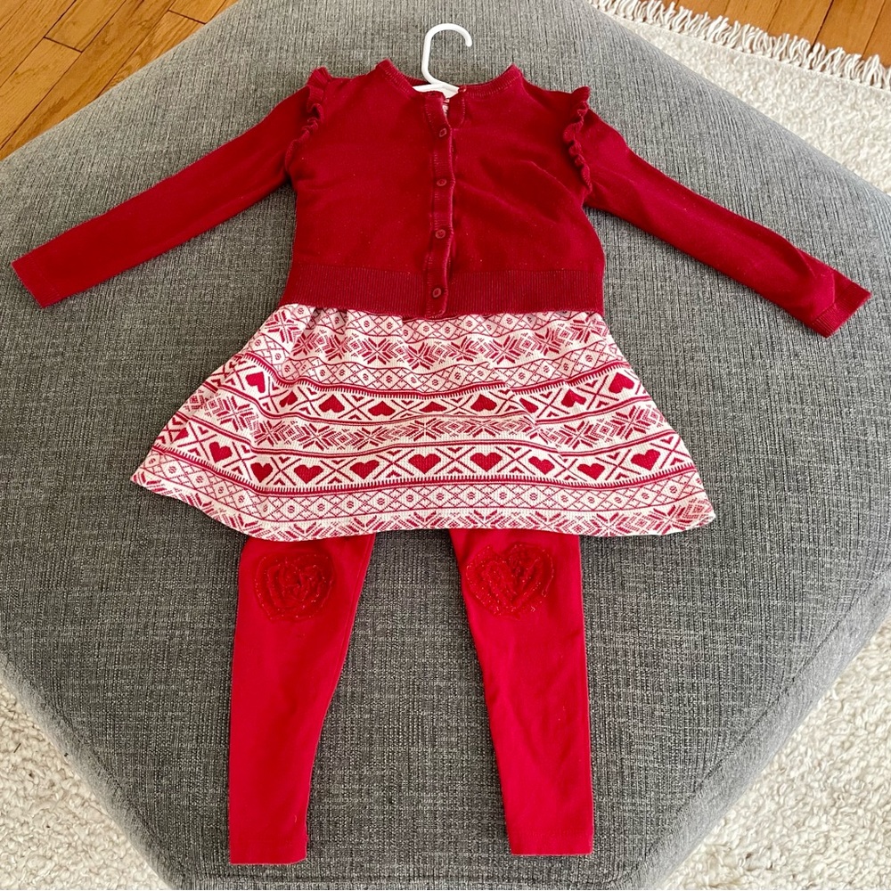 Long sleeve dress, with matching sweater and leggings